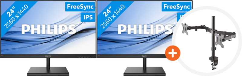 Aanbieding 2x Philips 245E1S + NewStar FPMA-D550DBLACK (monitoren)