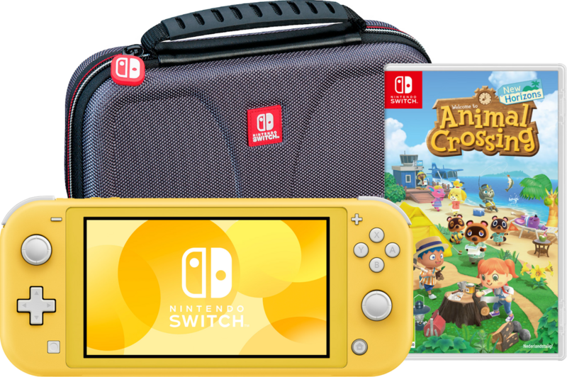 Aanbieding Nintendo Switch Lite Geel + Animal Crossing New Horizons + Bigben Beschermtas (consoles)