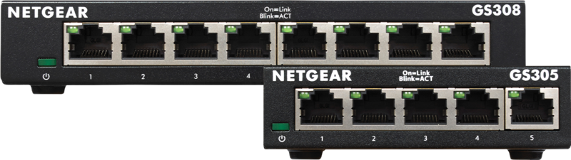 Aanbieding Netgear GS308 v3 + Netgear GS305 v3 (netwerk switches)