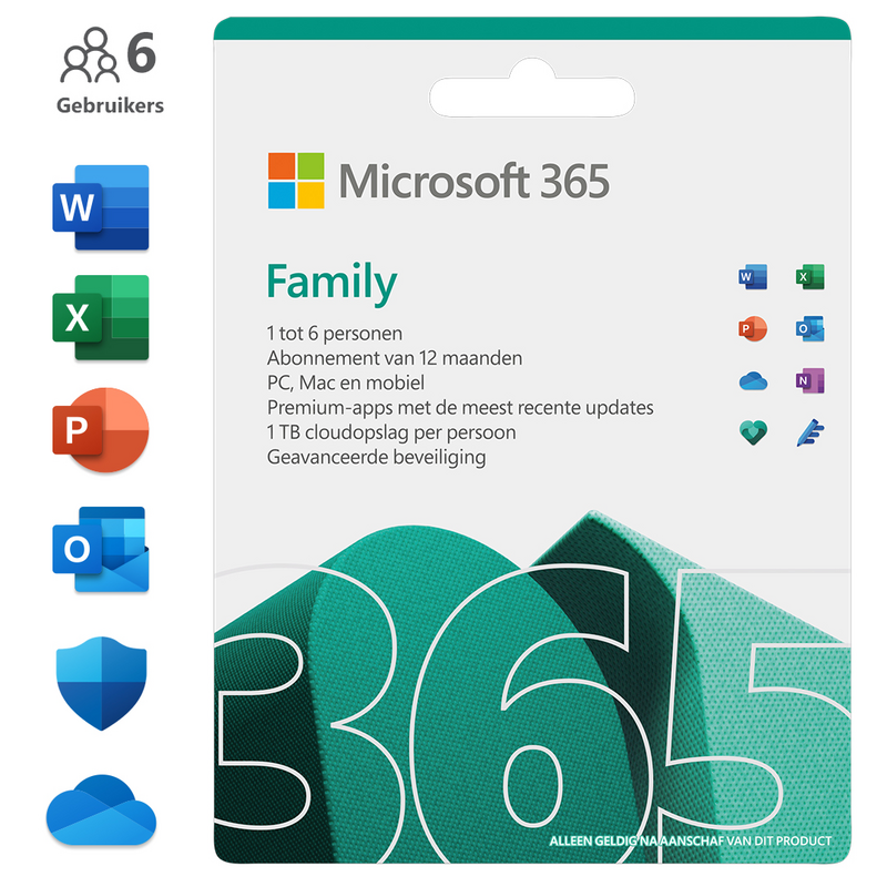 Aanbieding Microsoft Office 365 Family NL Abonnement 1 jaar (office software)