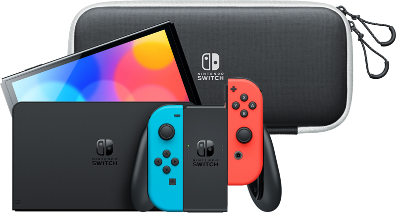 Aanbieding Nintendo Switch OLED Blauw Rood + Travel Case met Screenprotector (consoles)