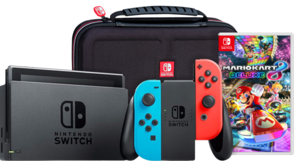 Aanbieding Nintendo Switch Rood/Blauw + Mario Kart 8 Deluxe + Big Ben Travel Case (consoles)
