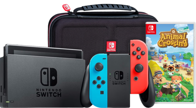 Aanbieding Nintendo Switch Rood/Blauw + Animal Crossing New Horizons + Big Ben Travel Case (consoles)