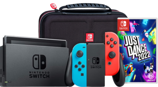 Aanbieding Nintendo Switch Rood/Blauw + Just Dance 2022 + Big Ben Travel Case (consoles)