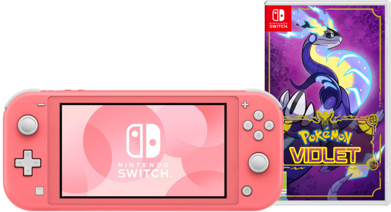 Aanbieding Nintendo Switch Lite Koraal + Pokémon Violet (consoles)