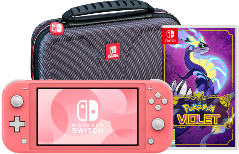 Aanbieding Nintendo Switch Lite Koraal + Pokémon Violet + Bigben Beschermtas (consoles)