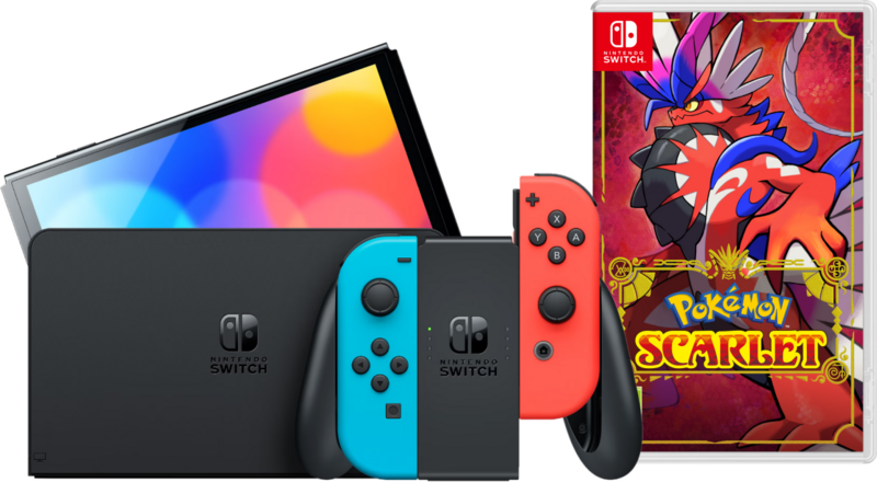 Aanbieding Nintendo Switch OLED Rood/Blauw + Pokémon Scarlet (consoles)