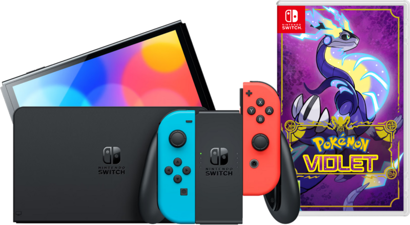 Aanbieding Nintendo Switch OLED Rood/Blauw + Pokémon Violet (consoles)