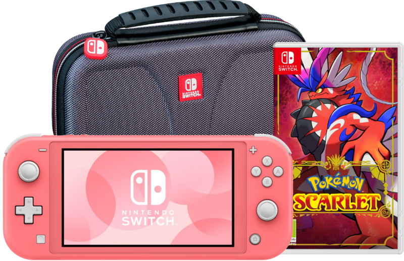 Aanbieding Nintendo Switch Lite Koraal + Pokémon Scarlet + Bigben Beschermtas (consoles)