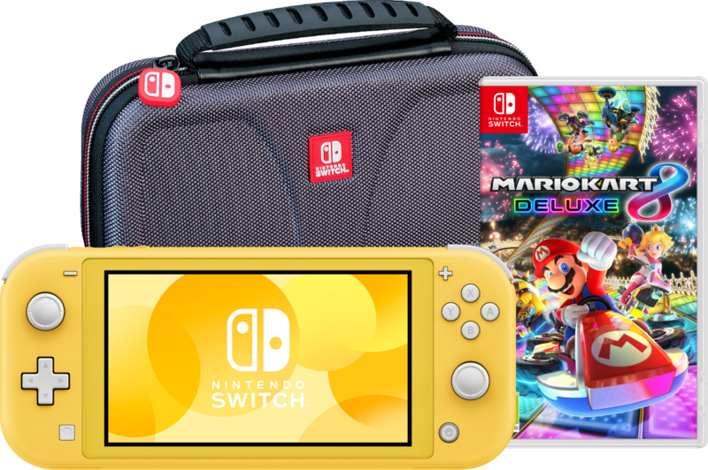 Aanbieding Nintendo Switch Lite Geel + Mario Kart 8 Deluxe + Bigben Beschermtas (consoles)