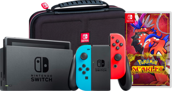 Aanbieding Nintendo Switch Rood/Blauw + Pokémon Scarlet + Big Ben Travel Case (consoles)