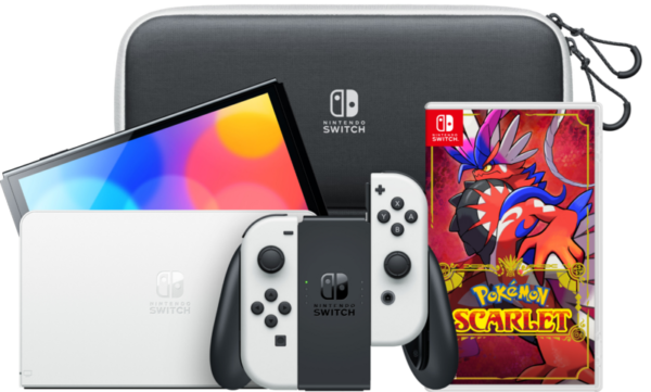 Aanbieding Nintendo Switch OLED Wit + Pokémon Scarlet + Travel Case met Screenprotector (consoles)