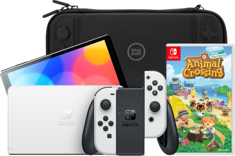 Aanbieding Nintendo Switch OLED Wit + Animal Crossing New Horizons + Bluebuilt Travel Case (consoles)