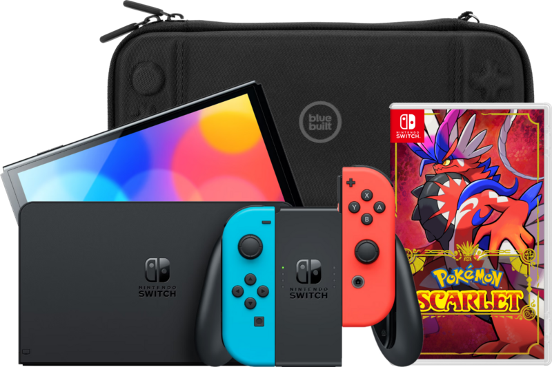 Aanbieding Nintendo Switch OLED Blauw/Rood + Pokémon Scarlet + Bluebuilt Travel Case (consoles)