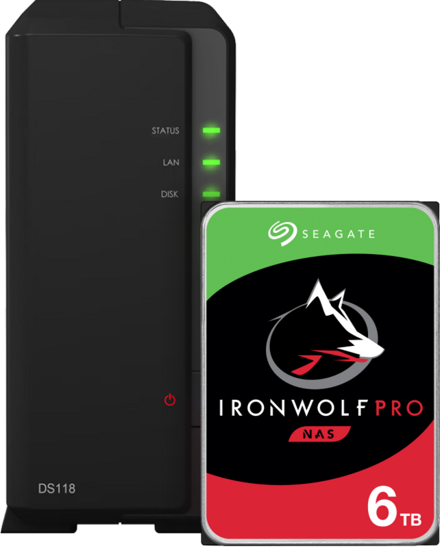 Aanbieding Synology DS118 + Seagate Ironwolf Pro 6TB (nas)