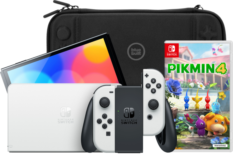 Aanbieding Nintendo Switch OLED Wit + Pikmin 4 + BlueBuilt Beschermhoes (consoles)