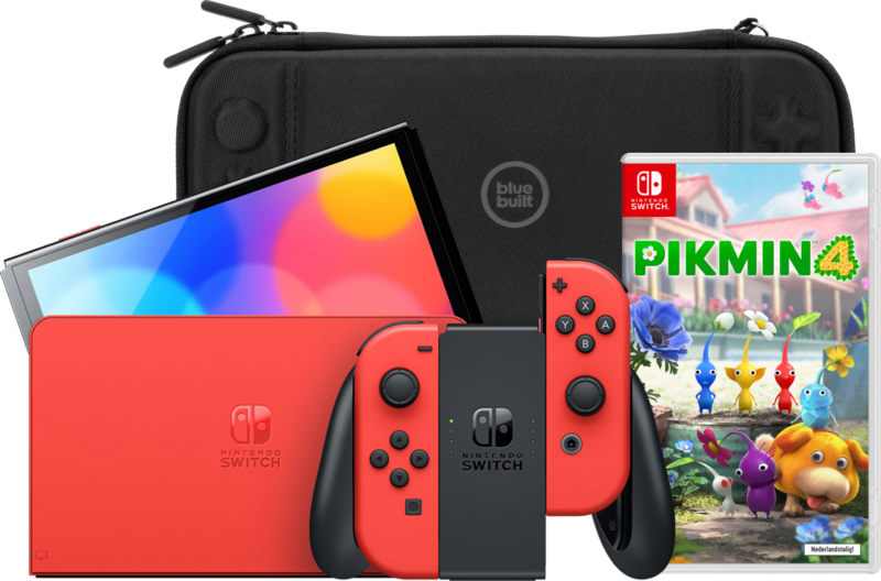 Aanbieding Nintendo Switch OLED Super Mario Editie + Pikmin 4 + BlueBuilt Beschermhoes (consoles)