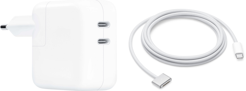 Aanbieding Apple 35W Power Adapter Met 2 Usb C Poorten + Apple usb C naar MagSafe 3 Kabel (2m) (opladers voor laptops)