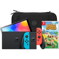 Koop Nintendo Switch OLED Blauw/Rood + Animal Crossing New Horizons + BlueBuilt Beschermhoes - 6095612457438