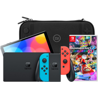 Koop Nintendo Switch OLED Blauw/Rood + Mario Kart 8 Deluxe + BlueBuilt Beschermhoes - 6095612464467