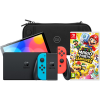 Koop Nintendo Switch OLED Blauw/Rood + Mario Party Jamboree + BlueBuilt Beschermhoes - 6151117355348