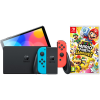 Koop Nintendo Switch OLED Blauw Rood + Mario Party Jamboree - 6151117355317