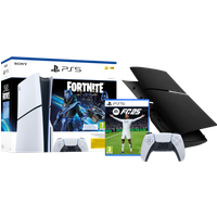 Koop PS5 Slim Disc Edition + Fortnite Voucher + FC 25  + Covers Zwart + Extra Controller Wit - 6151118327344