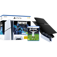 Koop PlayStation 5 Slim Disc Edition + Fortnite Voucher + FC 25 + Covers Zwart + Oplaadstation - 6151118329379