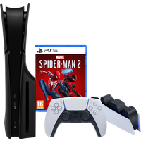 Koop PlayStation 5 Slim Disc Edition + Spider-Man 2 +  Covers Zwart + Oplaadstation - 6151116384394