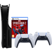 Koop PlayStation 5 Slim Disc Edition + Spider-Man 2 + Covers Zwart + Extra Controller Wit - 6151116156168