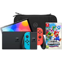 Koop Nintendo Switch OLED Blauw/Rood + Super Mario Bros. Wonder + BlueBuilt Beschermhoes - 6095626044006