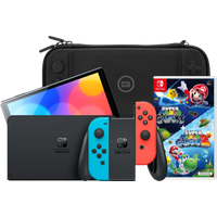 Koop Nintendo Switch OLED Blauw/Rood + Super Mario Galaxy 1+2 + BlueBuilt Beschermhoes - 6151128775722